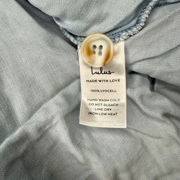 NWT Lulus Pleasant Cutie Blue Chambray Collared Midi Dress With Pockets Size L - Picture 8 of 9